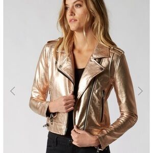 Blank NYC Faux Leather Moto Jacket Small Metallic Rose Gold Party Edgy Biker